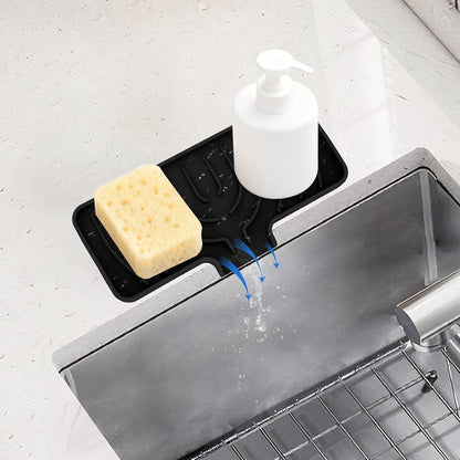 Silicone Sponge Holder for Kitchen Sink, (10x4 In) Sink Caddy with Drain Spout, Self Draining Soap Tray & Organizer, Kitchen Accessories,Bathroom Organizer, Easy to Clean (Grey)