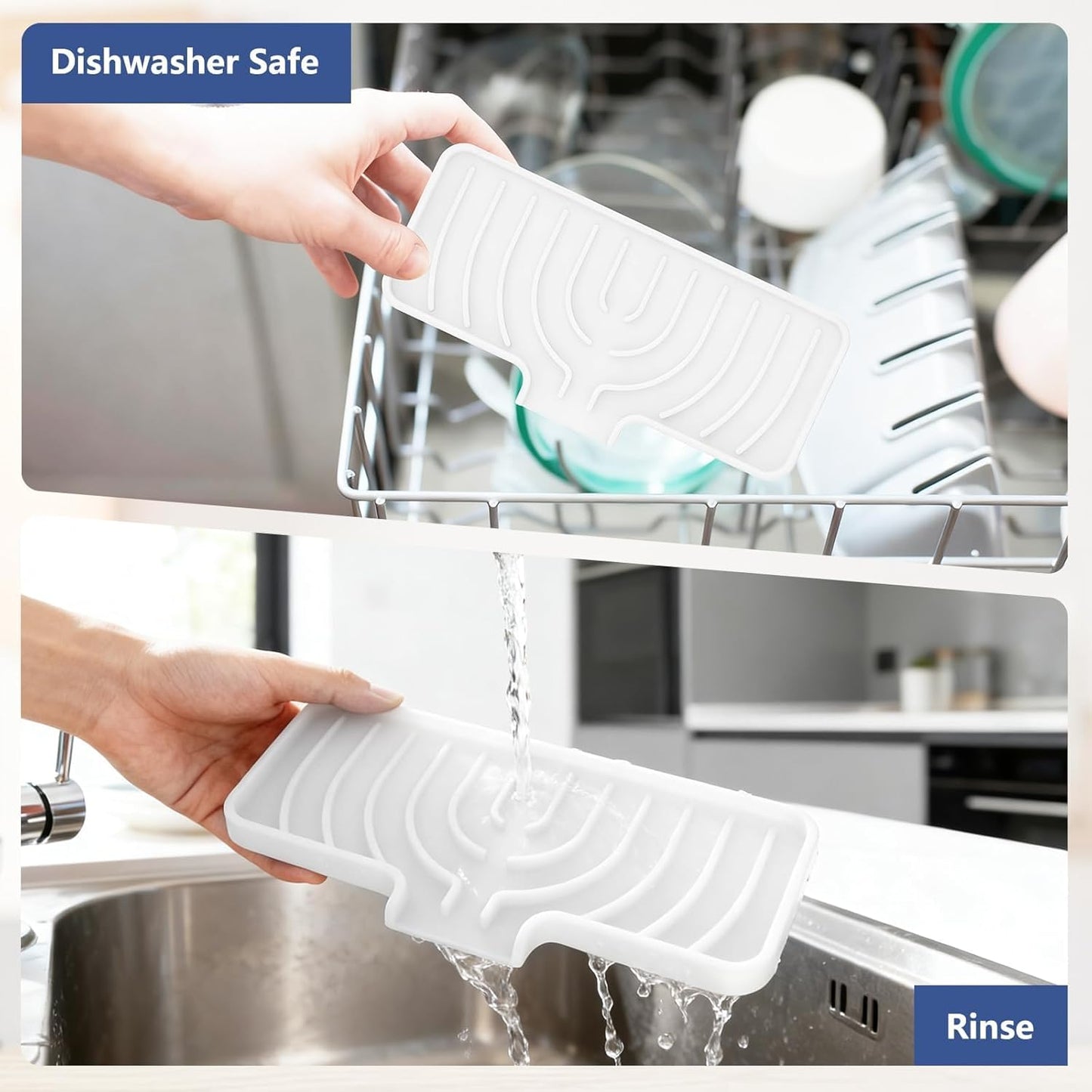 Silicone Sponge Holder for Kitchen Sink, (10x4 In) Sink Caddy with Drain Spout, Self Draining Soap Tray & Organizer, Kitchen Accessories,Bathroom Organizer, Easy to Clean (Grey)