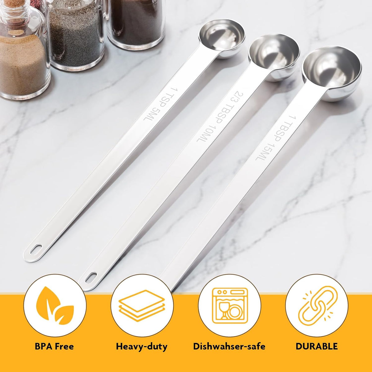 2PCS 1TSP(5ml) Extra Long Handle Measuring Spoon, 18/8 Stainless Steel