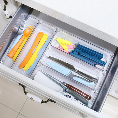 8 Pack Clear Plastic Drawer Organizers, 9.2''×3''×2'', Food Grade Storage Trays, Non-Slip Storage Bins for Kitchen Utensil, Silverware Cutlery, Bathroom, Office Desk, Makeup, Jewelry