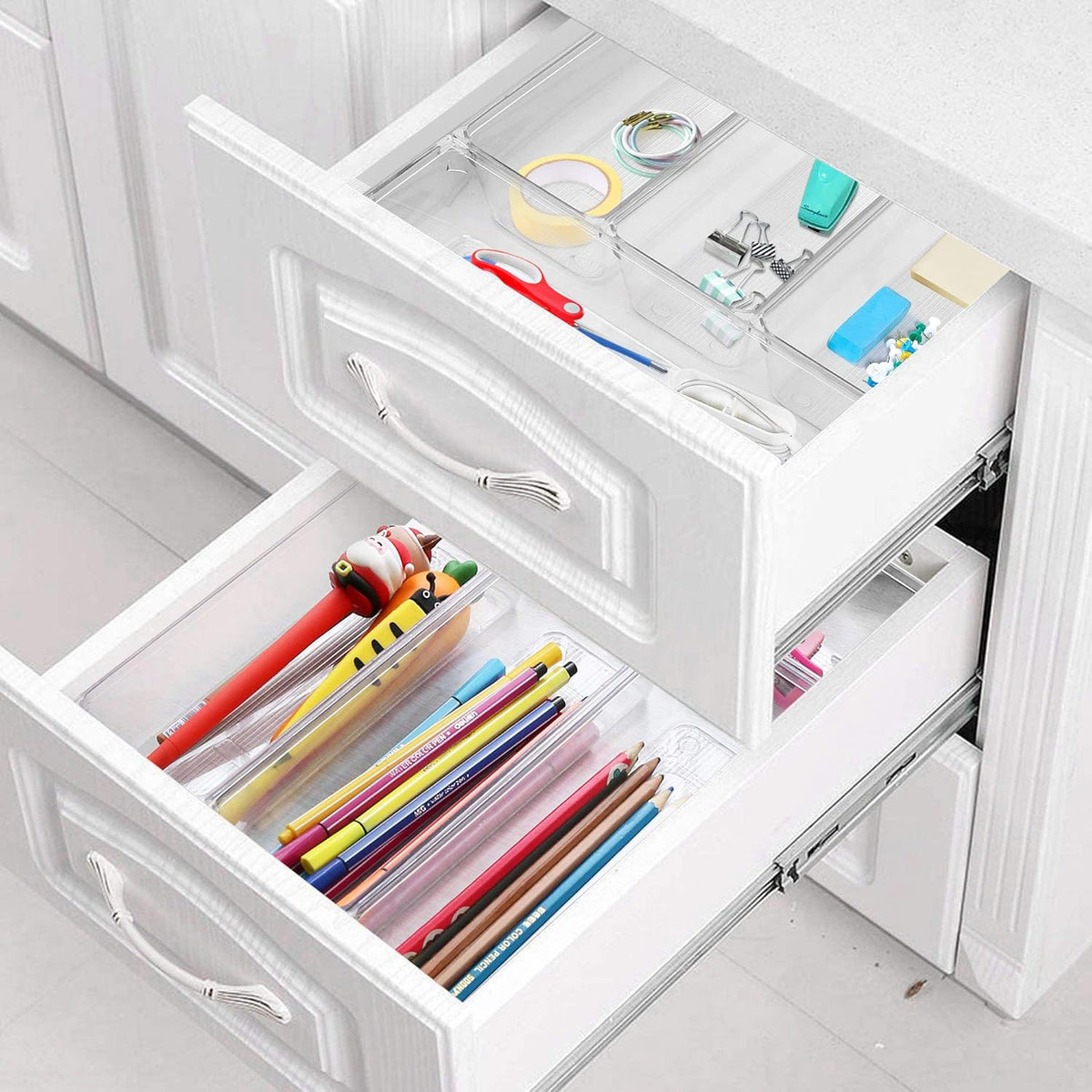 8 Pack Clear Plastic Drawer Organizers, 9.2''×3''×2'', Food Grade Storage Trays, Non-Slip Storage Bins for Kitchen Utensil, Silverware Cutlery, Bathroom, Office Desk, Makeup, Jewelry