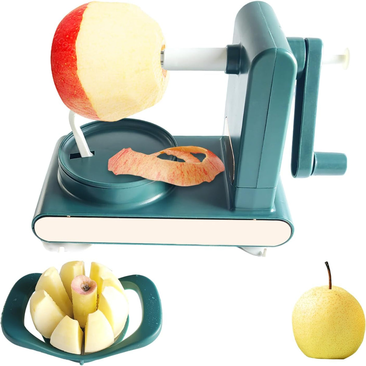 Apple Peeler, Slicer, and Corer Set – 8 Wedges Apple Slicer Corer，Stainless Steel Blades，Effortless Peeling for All Apples & pears (green)