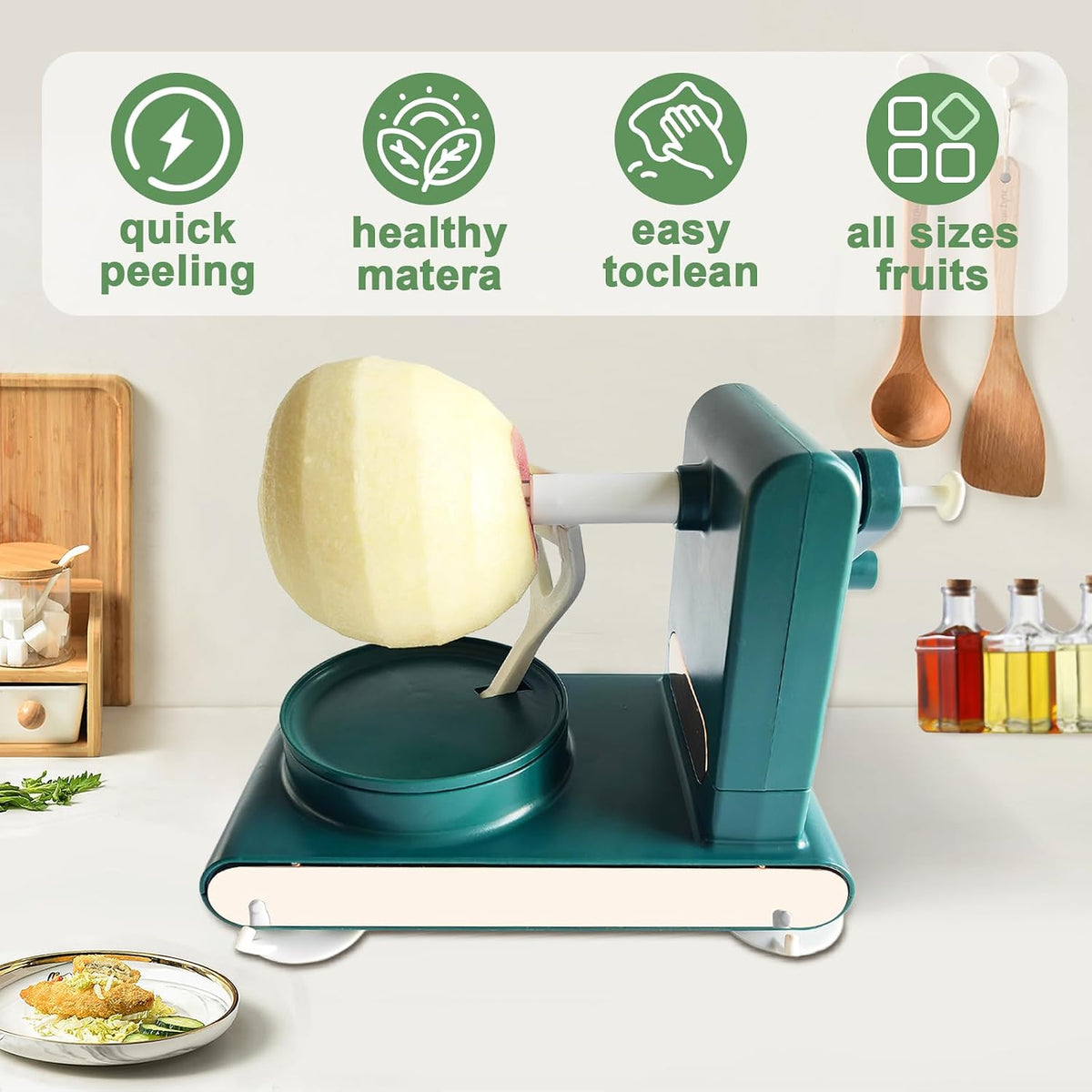Apple Peeler, Slicer, and Corer Set – 8 Wedges Apple Slicer Corer，Stainless Steel Blades，Effortless Peeling for All Apples & pears (green)