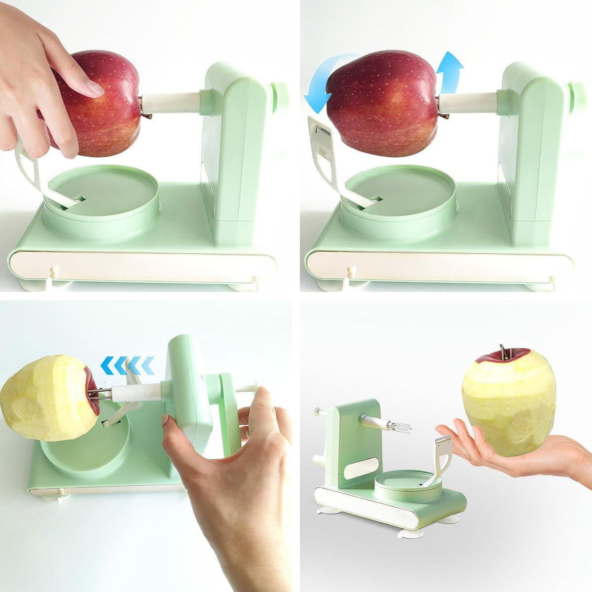 Apple Peeler, Slicer, and Corer Set – 8 Wedges Apple Slicer Corer，Stainless Steel Blades，Effortless Peeling for All Apples & pears (green)