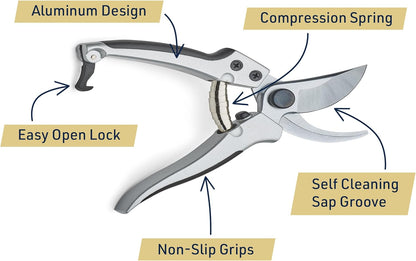 Pruning Shears - Garden Scissors Florist Snips - 2.5” Blades - Flower Scissors for Cutting Fresh Flowers, Trimming, or Harvesting Herbs or Fruit - Pruners for Gardening Tools