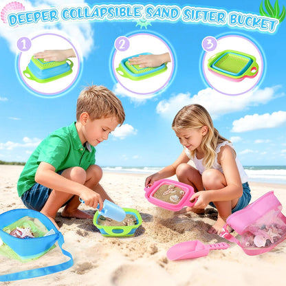 Beachcombing Kit, 2 Collapsible Sand Sifters for Kids Ages 3-12