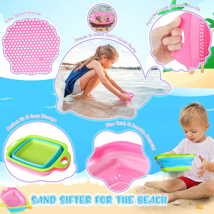 Beachcombing Kit, 2 Collapsible Sand Sifters for Kids Ages 3-12