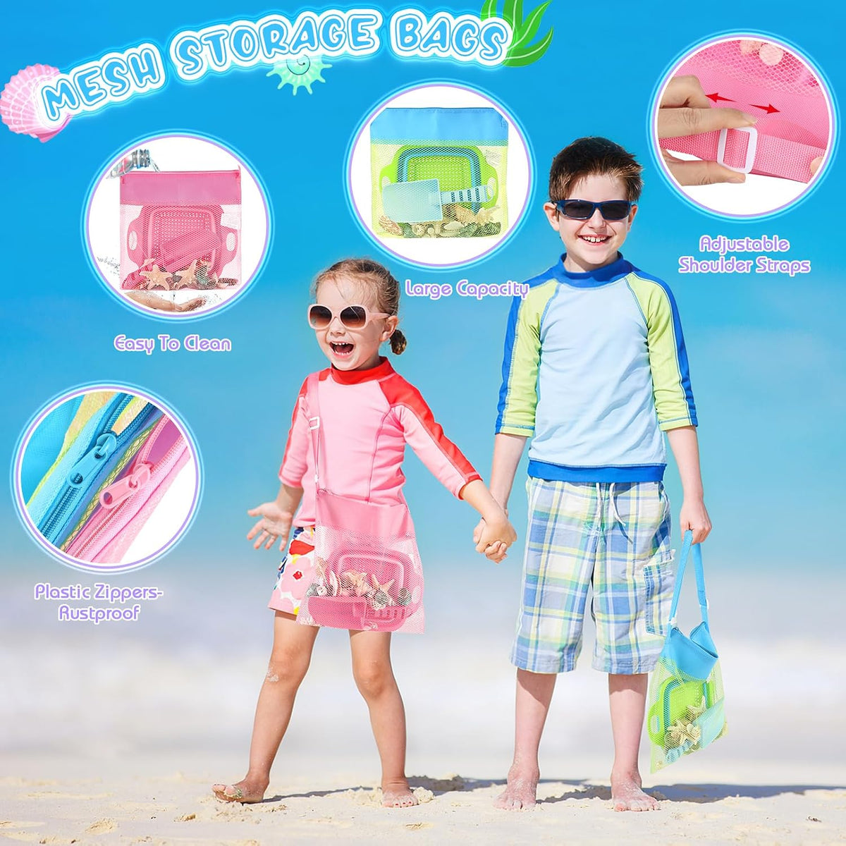 Beachcombing Kit, 2 Collapsible Sand Sifters for Kids Ages 3-12