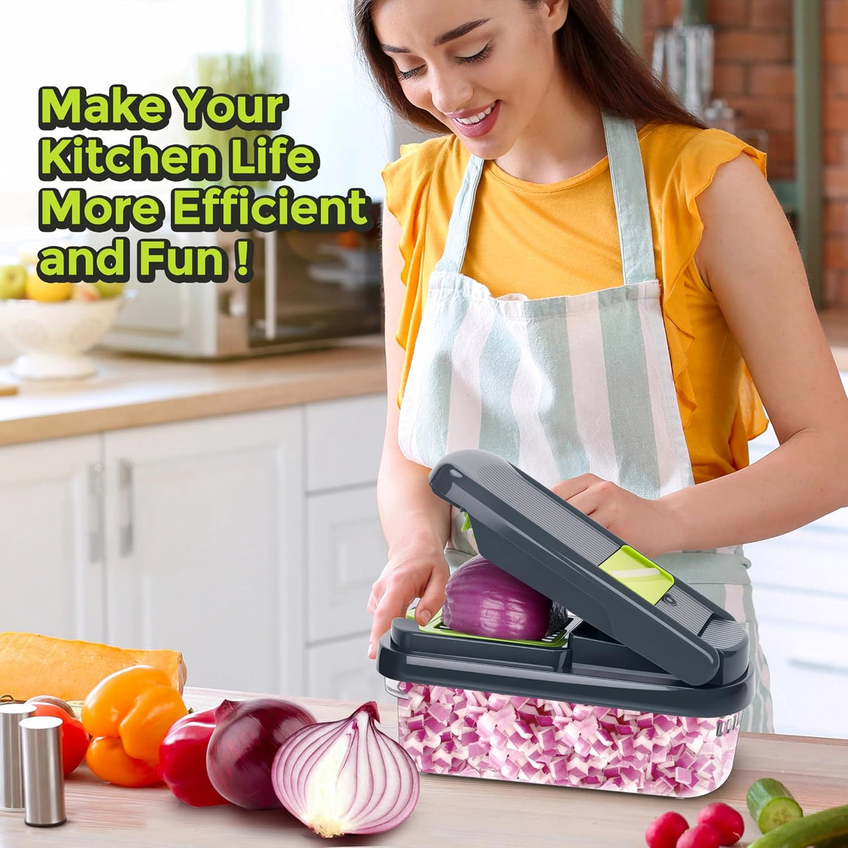 Vegetable Chopper, 12-in-1 Food Veggie Chopper Cutter with Container