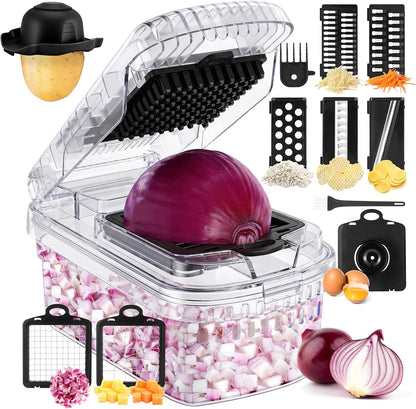 Vegetable Chopper, 12-in-1 Food Veggie Chopper Cutter with Container