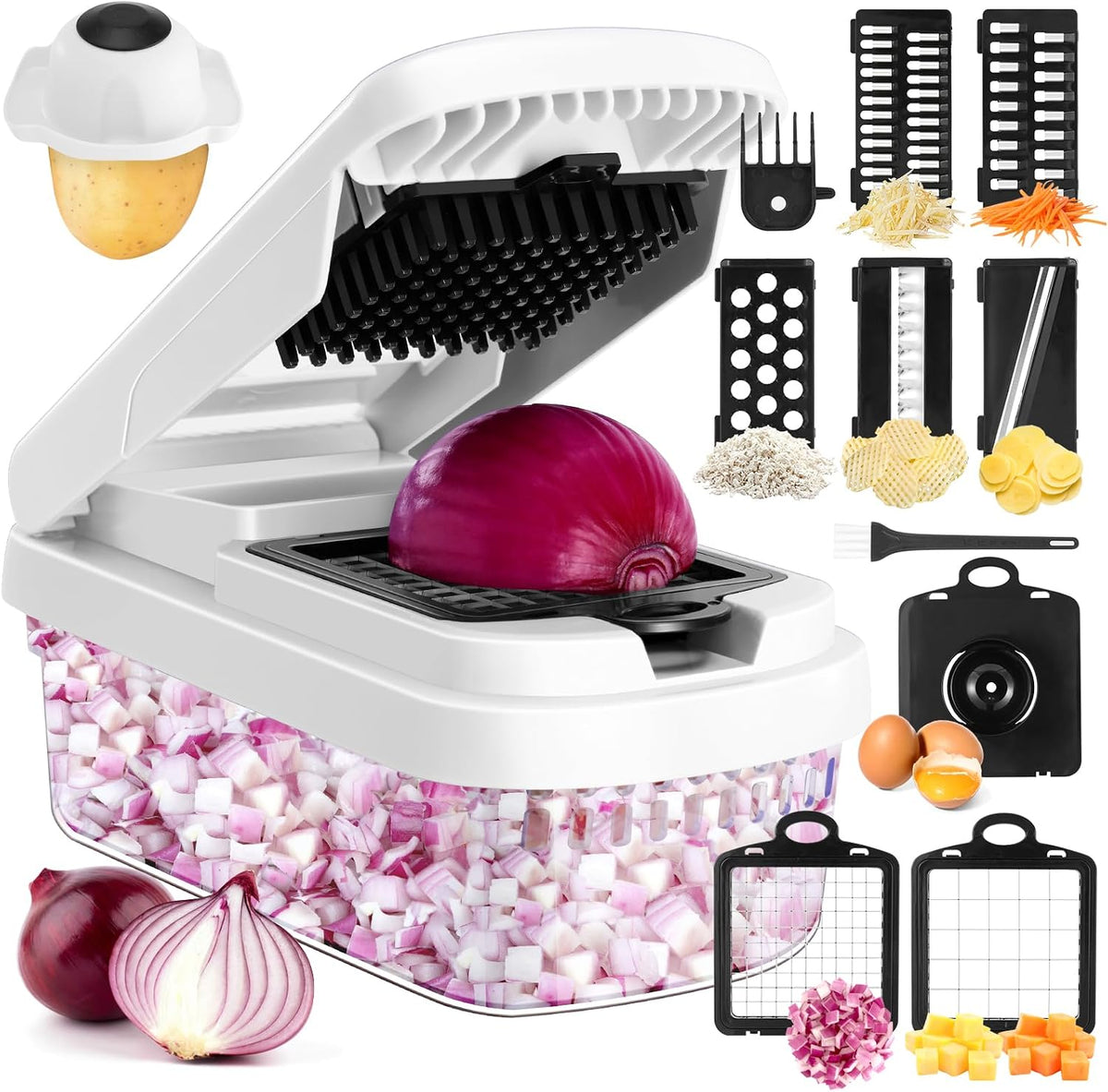 Vegetable Chopper, 12-in-1 Food Veggie Chopper Cutter with Container