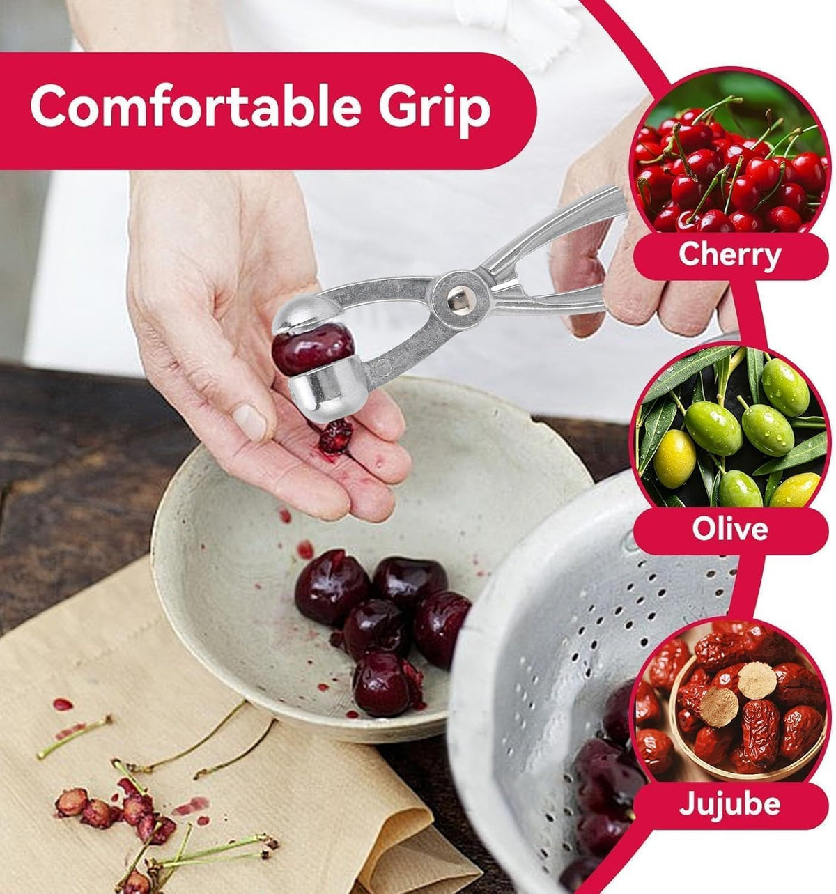 2PCS Cherry Pitter Tool, Cherry Pitter Tool Pit Remover Aluminum Alloy Cherry Seed Remover with Lock Design Cherry Corer Pitter Tool Olive Stoner Pitting Tool Alloy Olive Core Remover Tool