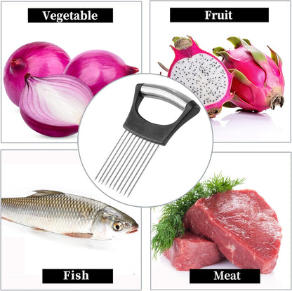 Onion Slicer, Stainless Steel Onion Cutter for Slicing and Storage Onions, Tomato, Eggs and Vegetables, Protective Cover Included, Dishwasher Safe (Black)
