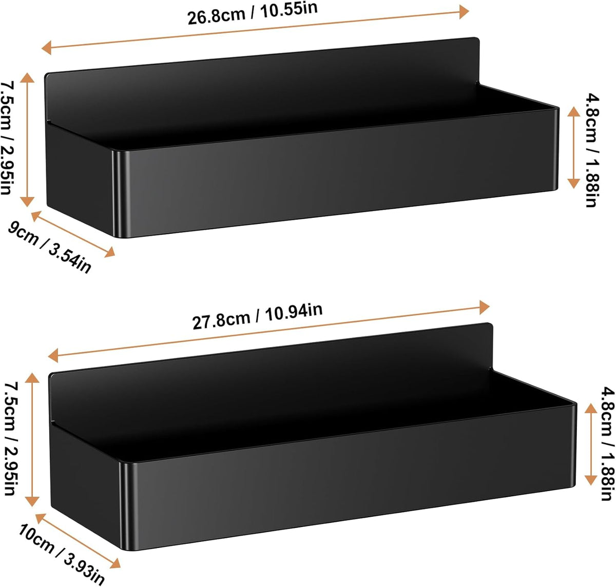 Magnetic Spice Rack for Refrigerator, Kitchen Organizer and Storage Shelf, Black (4 Pack)…