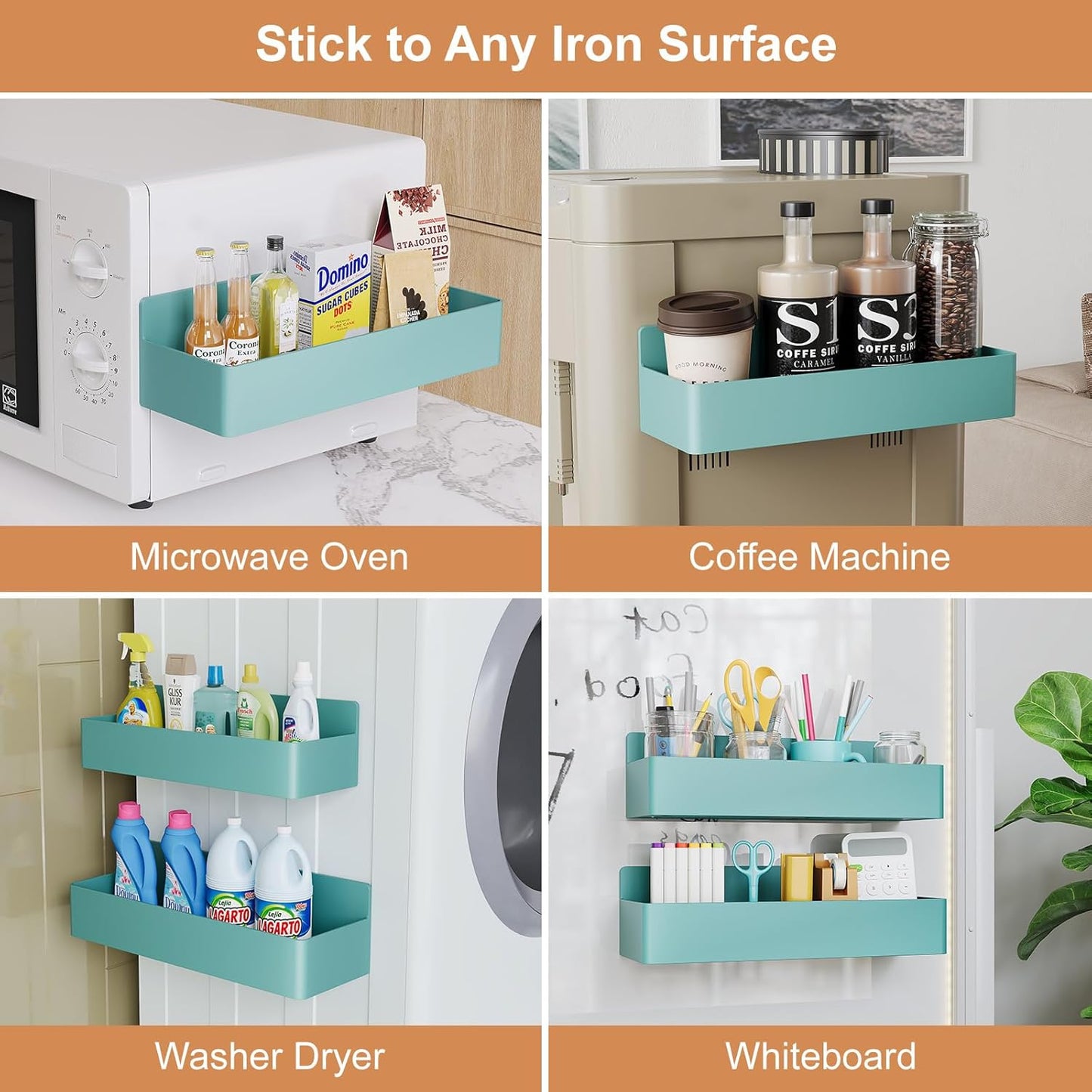 Magnetic Spice Rack for Refrigerator, Kitchen Organizer and Storage Shelf, Black (4 Pack)…