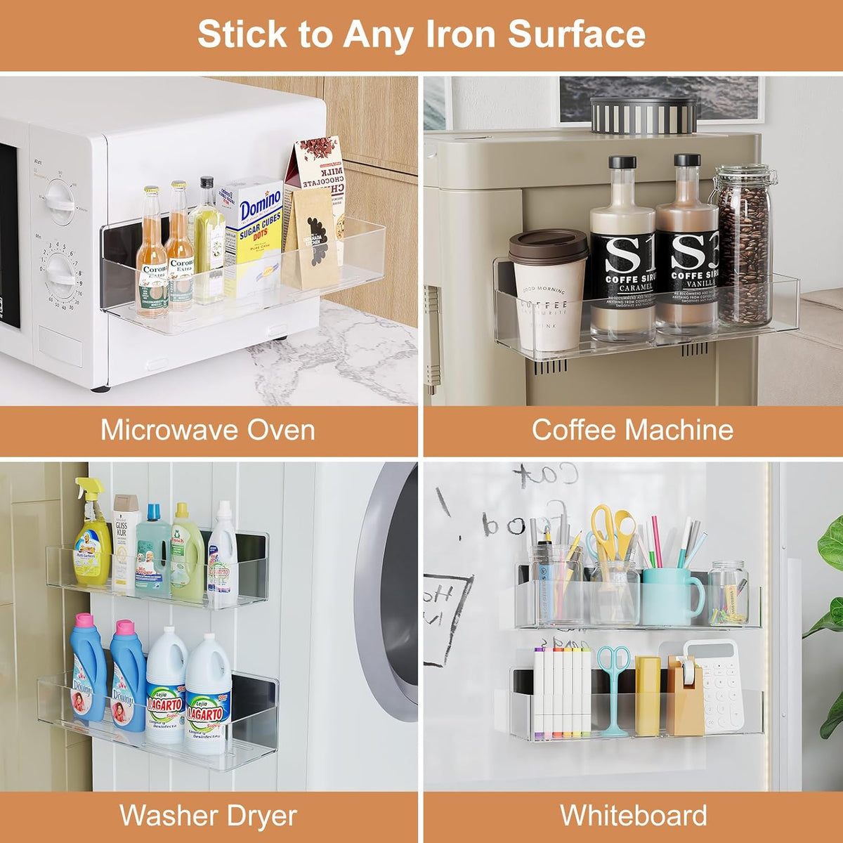 Magnetic Spice Rack for Refrigerator, Kitchen Organizer and Storage Shelf, Black (4 Pack)…