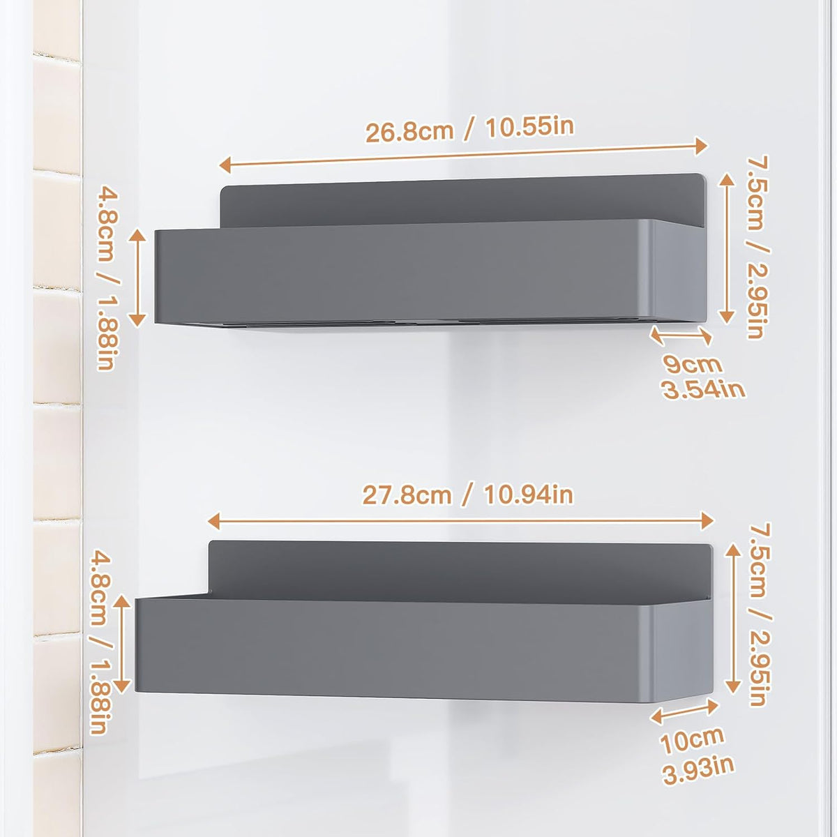Magnetic Spice Rack for Refrigerator, Kitchen Organizer and Storage Shelf, Black (4 Pack)…
