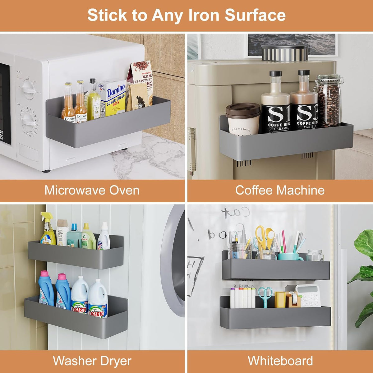 Magnetic Spice Rack for Refrigerator, Kitchen Organizer and Storage Shelf, Black (4 Pack)…