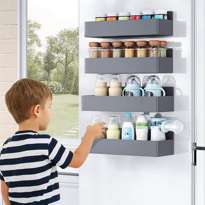 Magnetic Spice Rack for Refrigerator, Kitchen Organizer and Storage Shelf, Black (4 Pack)…