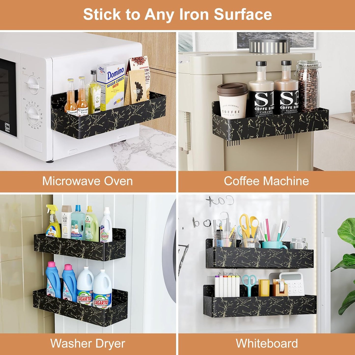 Magnetic Spice Rack for Refrigerator, Kitchen Organizer and Storage Shelf, Black (4 Pack)…