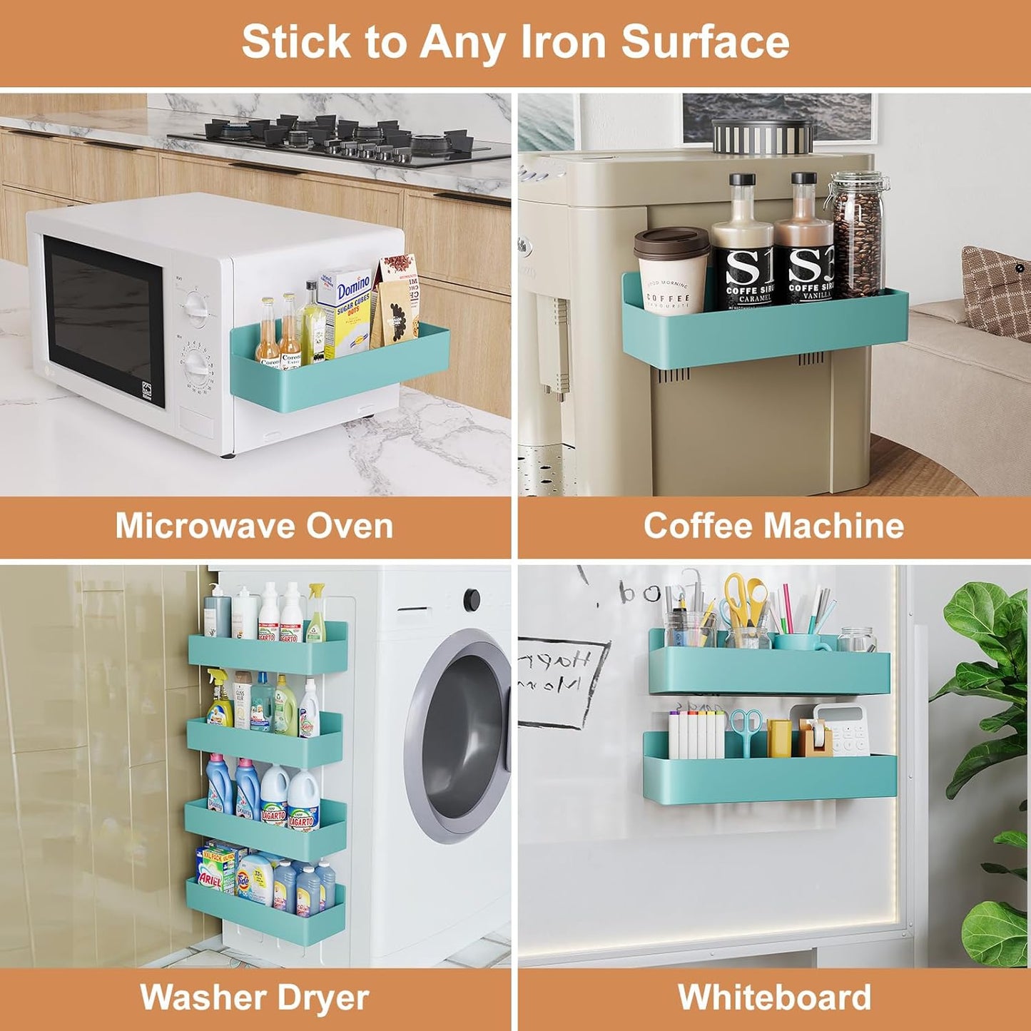 Magnetic Spice Rack for Refrigerator, Kitchen Organizer and Storage Shelf, Black (4 Pack)…