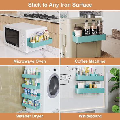Magnetic Spice Rack for Refrigerator, Kitchen Organizer and Storage Shelf, Black (4 Pack)…