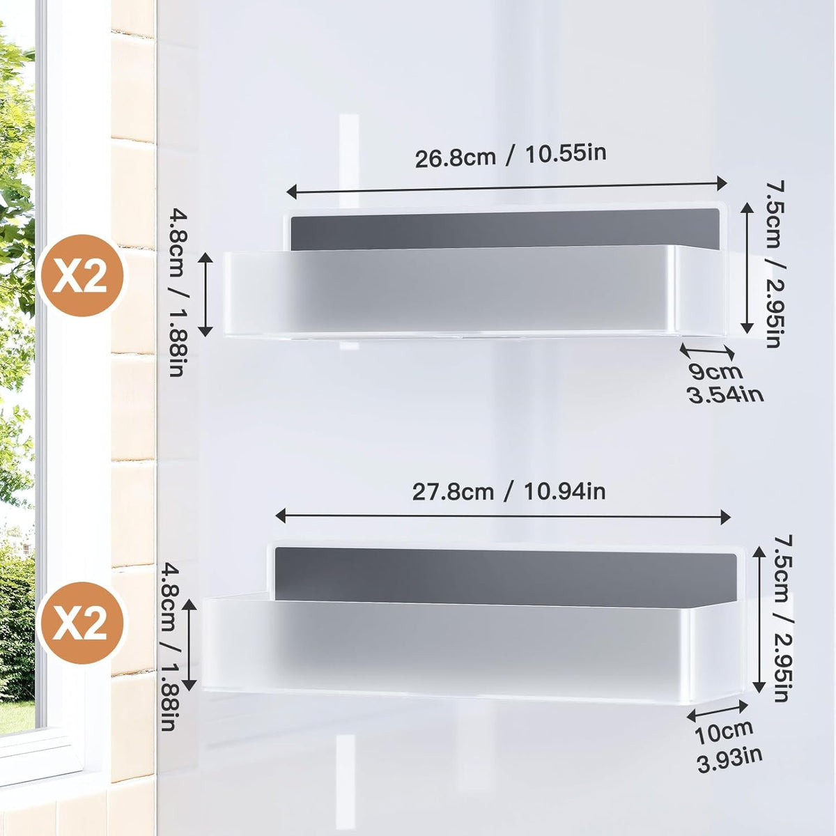 Magnetic Spice Rack for Refrigerator, Kitchen Organizer and Storage Shelf, Black (4 Pack)…