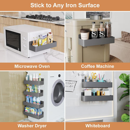 Magnetic Spice Rack for Refrigerator, Kitchen Organizer and Storage Shelf, Black (4 Pack)…