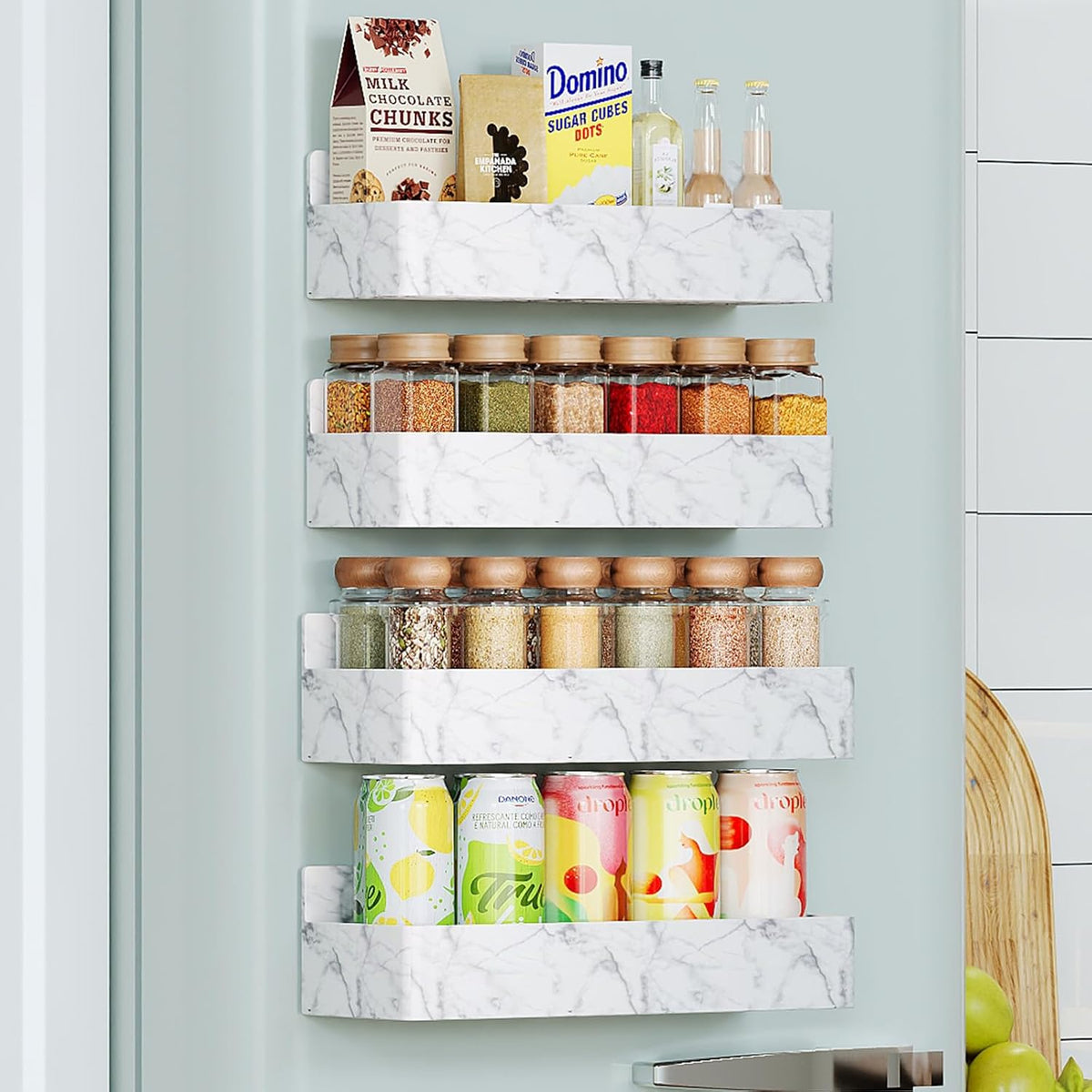 Magnetic Spice Rack for Refrigerator, Kitchen Organizer and Storage Shelf, Black (4 Pack)…