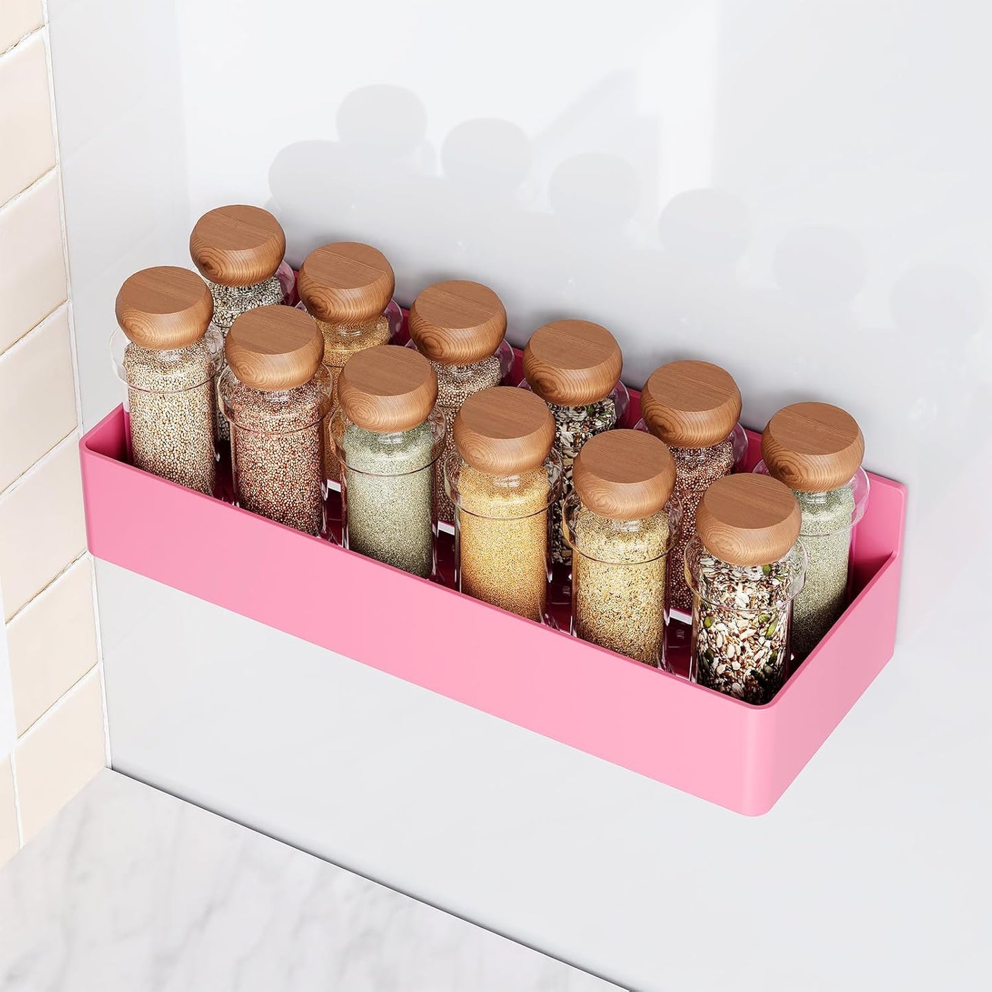 Magnetic Spice Rack for Refrigerator, Kitchen Organizer and Storage Shelf, Black (4 Pack)…