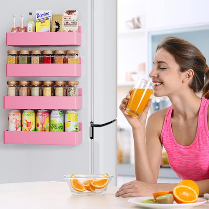 Magnetic Spice Rack for Refrigerator, Kitchen Organizer and Storage Shelf, Black (4 Pack)…