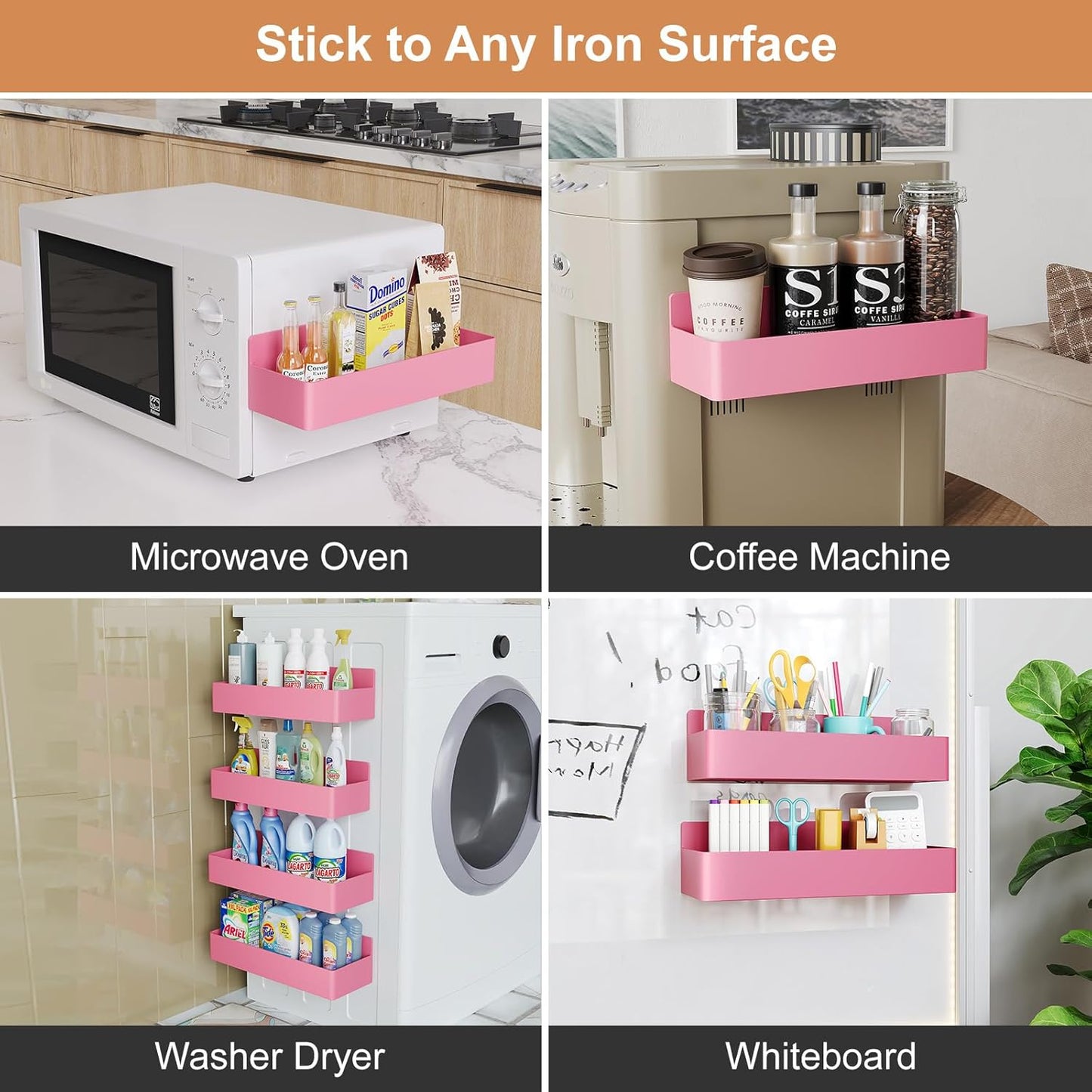 Magnetic Spice Rack for Refrigerator, Kitchen Organizer and Storage Shelf, Black (4 Pack)…