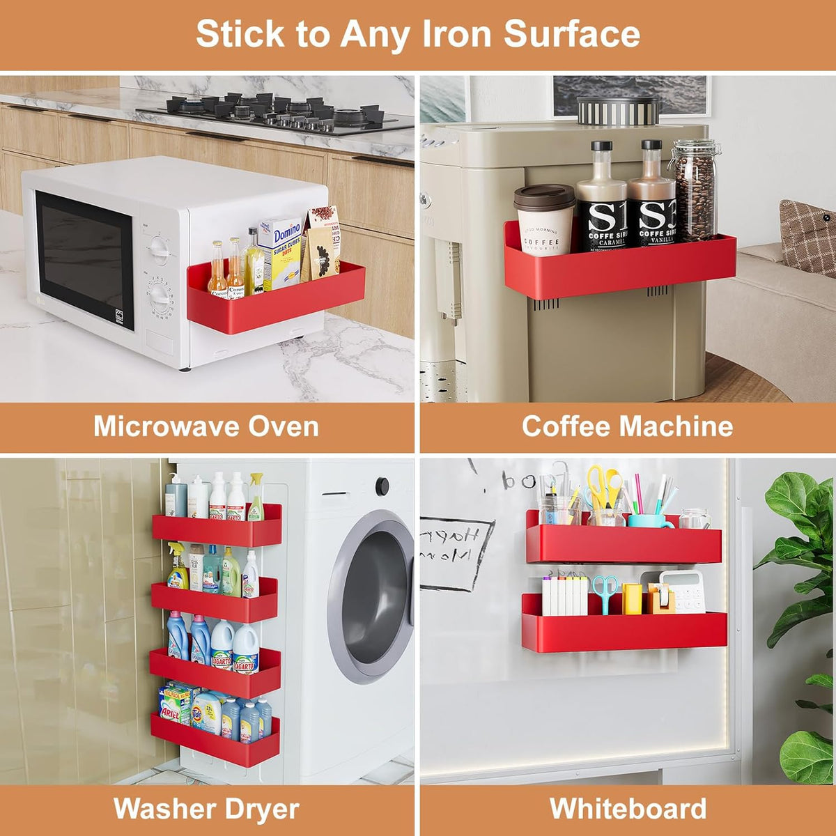 Magnetic Spice Rack for Refrigerator, Kitchen Organizer and Storage Shelf, Black (4 Pack)…
