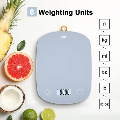 Digital Kitchen Food Scales,11 lb/5 kg,Suitable for Coffee and Cooking | 6 Units,1g High Accuracy,Touch Control,Tare Function, Auto Off,Ultra Slim,With Hook,Blue