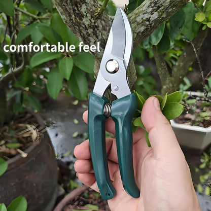 Non-Slip Garden Pruning Shears Automatic Rebound Ergonomic Grafting Flower Snips 3CR13 Steel Durable Carbon Steel with Long Lever for Easy Use Enhanced Spring Curved Blade Safety Lock Herb Scissors