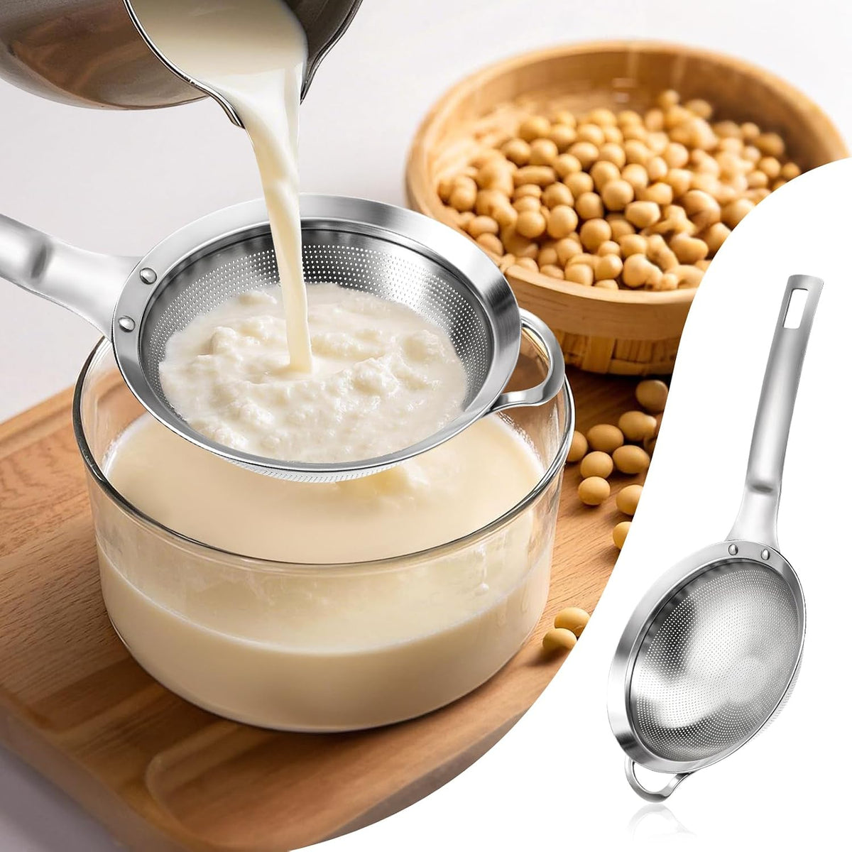 2 Packs Punch Hole Sieve Fine Mesh Stainless Steel Mesh Strainer Small Colander Strainer with Handle Metal Mini Sifter Set for Kitchen Baking Straining Flour Quinoa Tea Juice