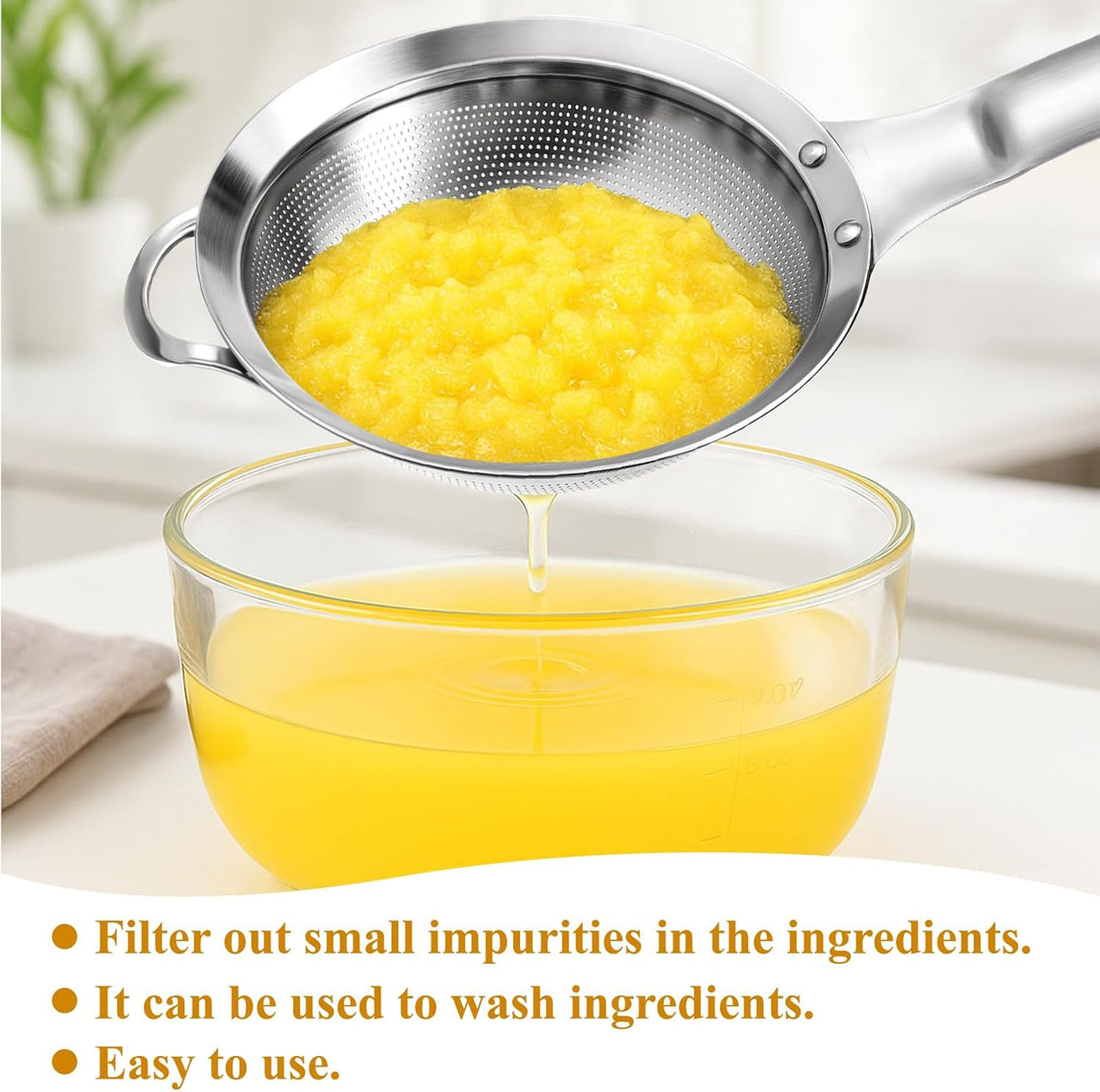 2 Packs Punch Hole Sieve Fine Mesh Stainless Steel Mesh Strainer Small Colander Strainer with Handle Metal Mini Sifter Set for Kitchen Baking Straining Flour Quinoa Tea Juice