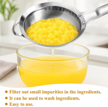 2 Packs Punch Hole Sieve Fine Mesh Stainless Steel Mesh Strainer Small Colander Strainer with Handle Metal Mini Sifter Set for Kitchen Baking Straining Flour Quinoa Tea Juice
