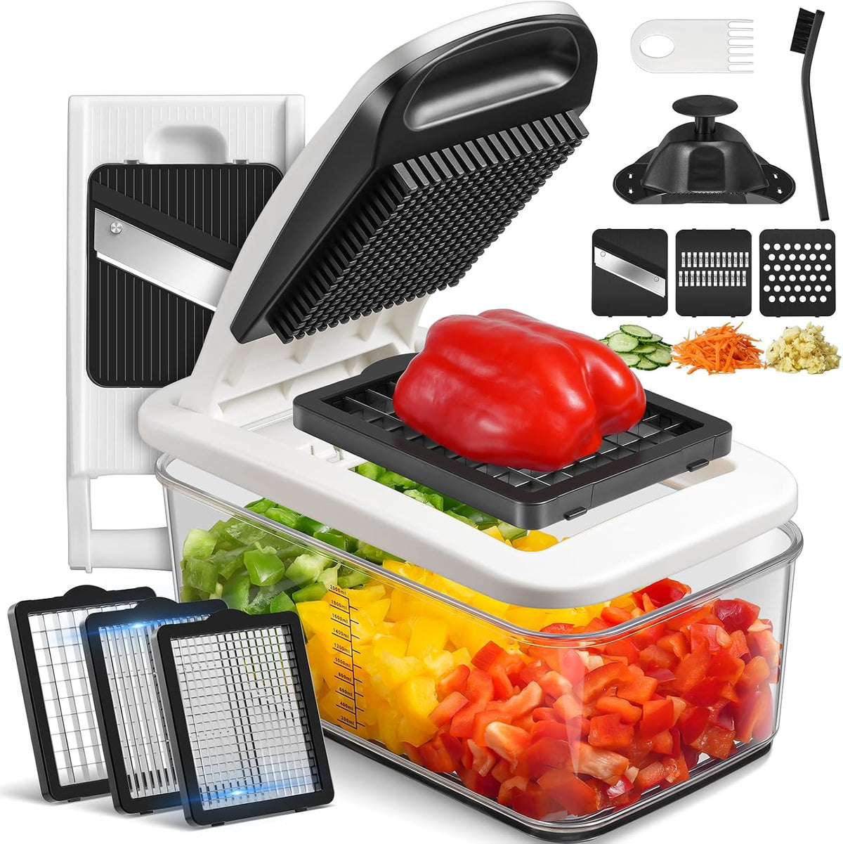 Vegetable Chopper Mandoline Slicer - Multifunctional Veggie Food Chopper With 6 Blades & Container, Heavy-Duty Vegetable Slicer and Cutter for Onion, Salad, and Food Preparation