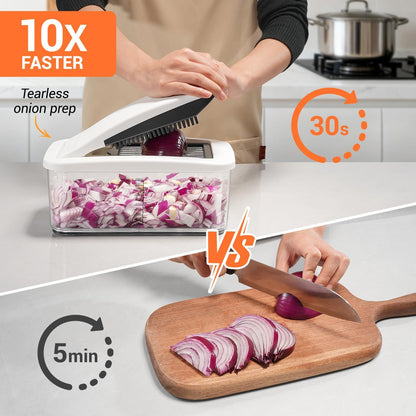 Vegetable Chopper Mandoline Slicer - Multifunctional Veggie Food Chopper With 6 Blades & Container, Heavy-Duty Vegetable Slicer and Cutter for Onion, Salad, and Food Preparation