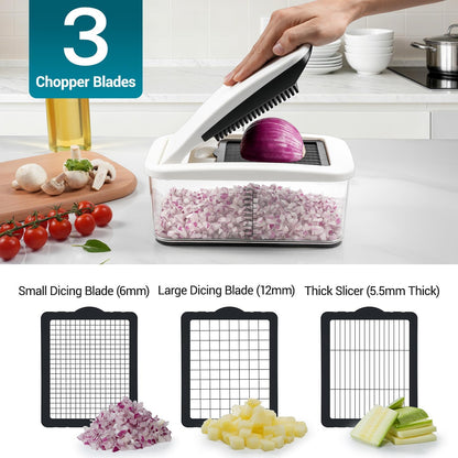 Vegetable Chopper Mandoline Slicer - Multifunctional Veggie Food Chopper With 6 Blades & Container, Heavy-Duty Vegetable Slicer and Cutter for Onion, Salad, and Food Preparation