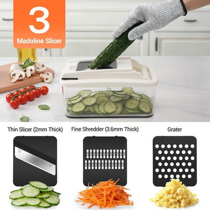 Vegetable Chopper Mandoline Slicer - Multifunctional Veggie Food Chopper With 6 Blades & Container, Heavy-Duty Vegetable Slicer and Cutter for Onion, Salad, and Food Preparation