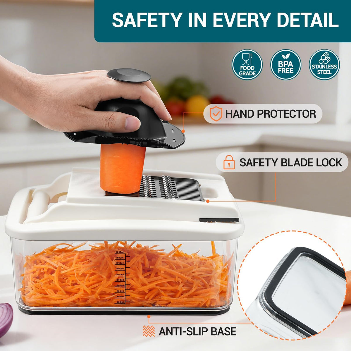 Vegetable Chopper Mandoline Slicer - Multifunctional Veggie Food Chopper With 6 Blades & Container, Heavy-Duty Vegetable Slicer and Cutter for Onion, Salad, and Food Preparation