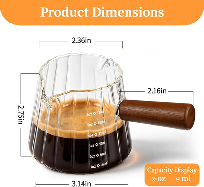 6oz Espresso Measuring Cup,Espresso Cup with Wood Handle/Double Spout 1 Pcs