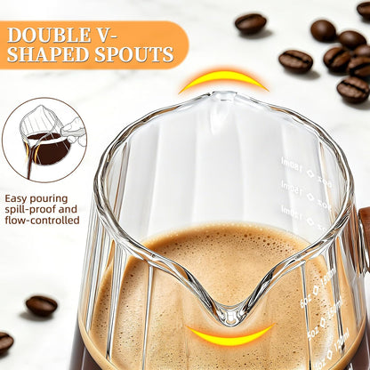 6oz Espresso Measuring Cup,Espresso Cup with Wood Handle/Double Spout 1 Pcs