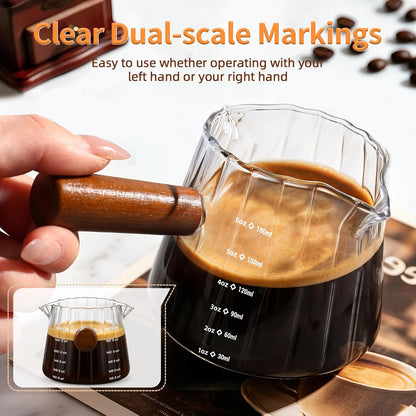 6oz Espresso Measuring Cup,Espresso Cup with Wood Handle/Double Spout 1 Pcs
