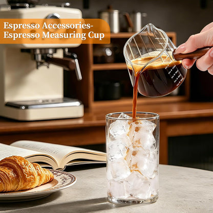 6oz Espresso Measuring Cup,Espresso Cup with Wood Handle/Double Spout 1 Pcs