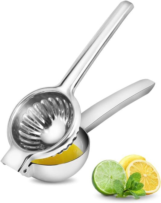 Lemon Squeezer, Uncoated Stainless Steel Manual Juicer for Lime | Heavy-duty 304 solid metal, high yield press, ergonomic handle