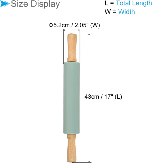 Silicone Rolling Pins, 17" Length, Silicone & Oak Non-Stick Ergonomic Wooden Handle Fondant Dough Roller Dark Green - (Applications: for Baking DIY Projects)
