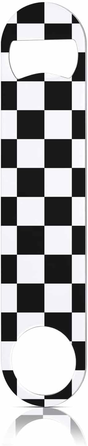 Black White Checkered Stainless Steel Bottle Opener Cool Car Racing Sports Plaid Pattern Geometric Design Flat Beer Bottle Opener Keychain for Home Kitchen Bar Restaurant Party Birthday Gift